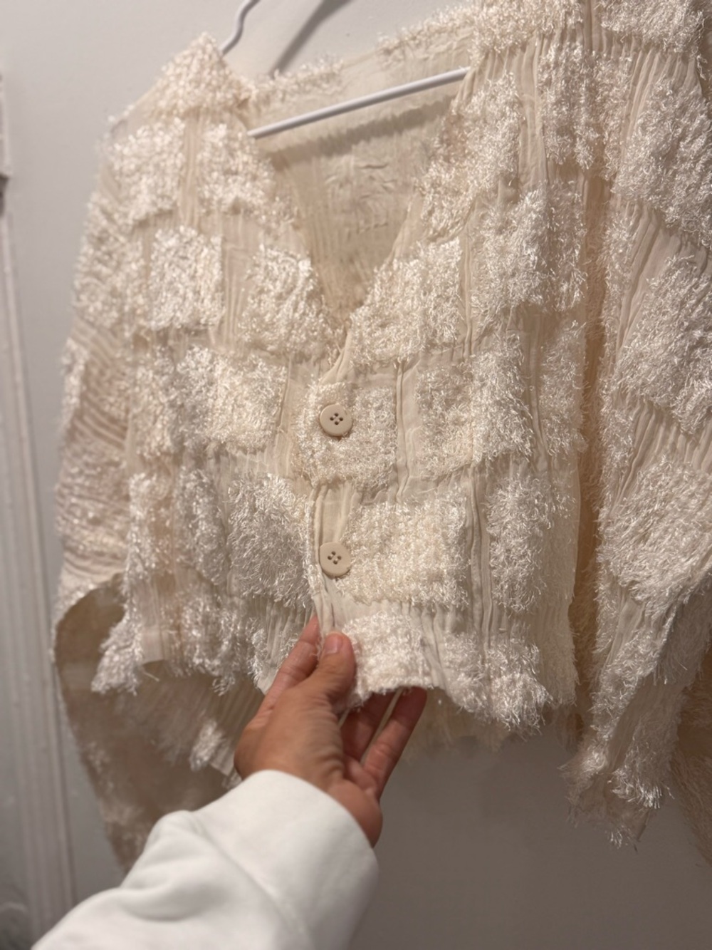 BEAUTIFUL ISSEY MIYAKE Cream Textured V-Neck Button Cardigan - Picture 7 of 13